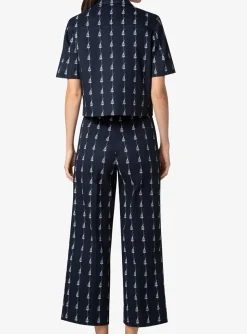 jasje korte mouw marine wit sailboat print | DELSCHER. Fashion