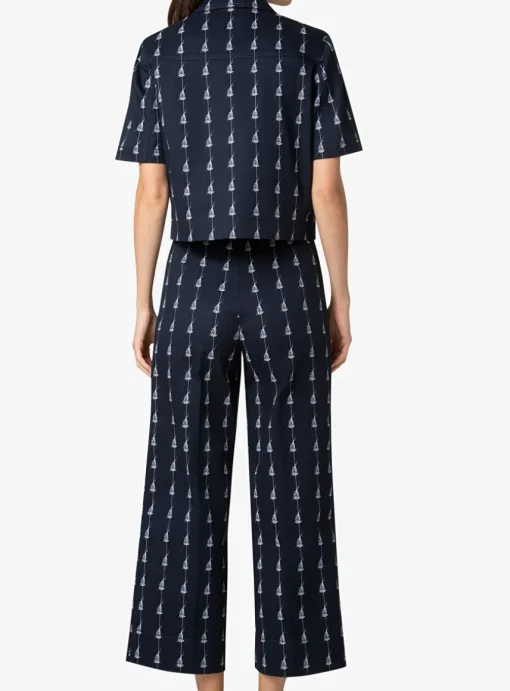 jasje korte mouw marine wit sailboat print | DELSCHER. Fashion