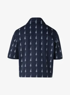 jasje korte mouw marine wit sailboat print | DELSCHER. Fashion