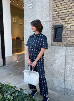 jasje korte mouw marine wit sailboat print | DELSCHER. Fashion