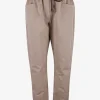 Jeans beige met elastieke taille en leder koordje | DELSCHER. Fashion