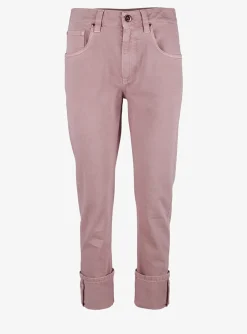 Jeans met omslag en glitter randje oudroze | DELSCHER. Fashion