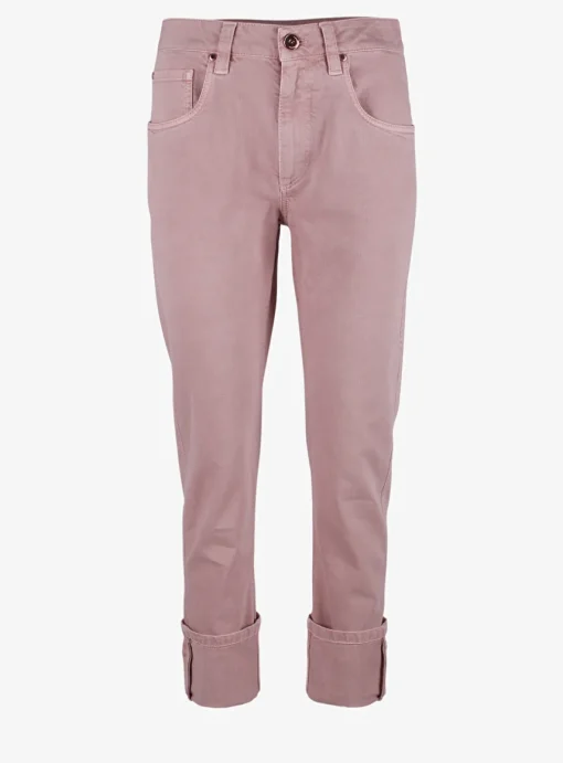 Jeans met omslag en glitter randje oudroze | DELSCHER. Fashion