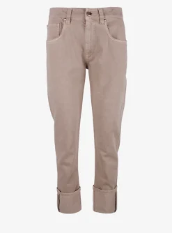 Jeans met omslag en glitterrandje beige | DELSCHER. Fashion