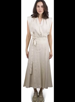 Jurk Banksia wikkel midi ecru | DELSCHER. Fashion