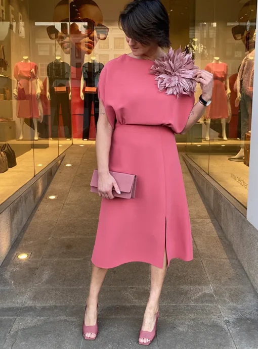 Jurk calice CRÊPE poeder roze | DELSCHER. Fashion
