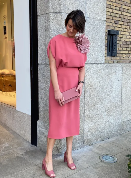 Jurk calice CRÊPE poeder roze | DELSCHER. Fashion