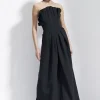 Jurk cannes maxi zwart technisch katoen strapless | DELSCHER. Fashion