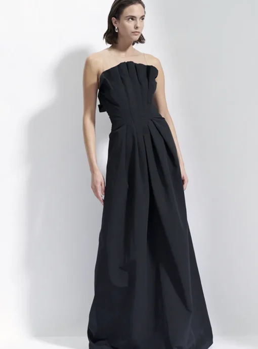 Jurk cannes maxi zwart technisch katoen strapless | DELSCHER. Fashion