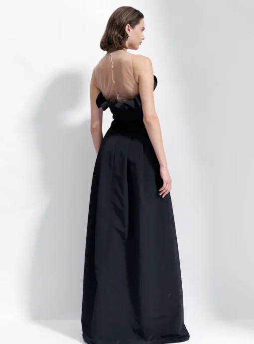 Jurk cannes maxi zwart technisch katoen strapless | DELSCHER. Fashion