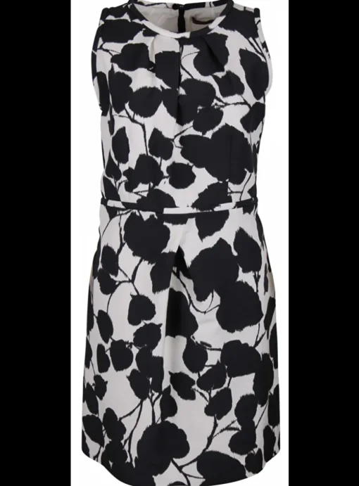Jurk Cathia blad print zwart wit | DELSCHER. Fashion