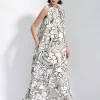 Jurk coltan beige wit bloemendessin | DELSCHER. Fashion