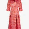Jurk couture Celena oranje rood roze dessin | DELSCHER. Fashion