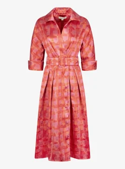 Jurk couture Celena oranje rood roze dessin | DELSCHER. Fashion