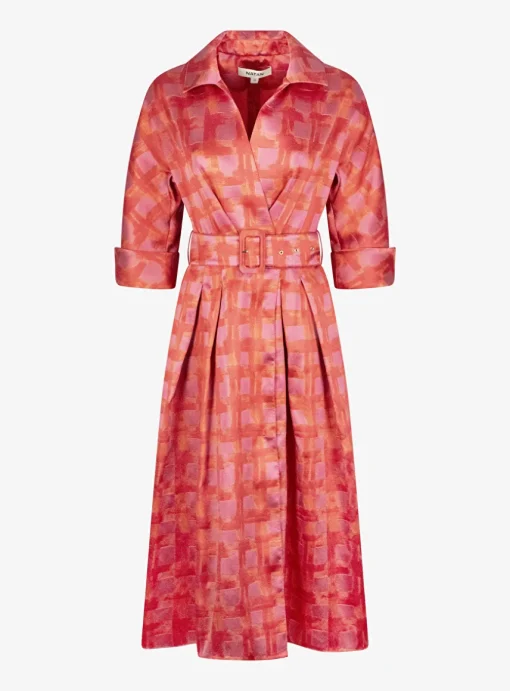 Jurk couture Celena oranje rood roze dessin | DELSCHER. Fashion