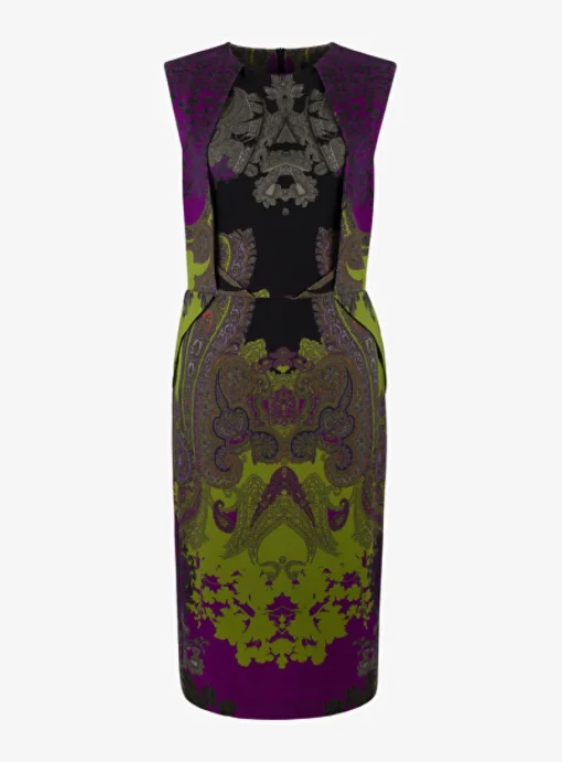 Jurk dessin groen zwart paars | DELSCHER. Fashion
