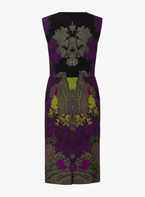 Jurk dessin groen zwart paars | DELSCHER. Fashion