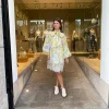 Jurk geel dessin met broderie | DELSCHER. Fashion