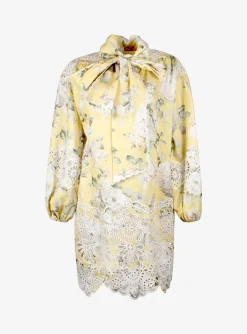Jurk geel dessin met broderie | DELSCHER. Fashion