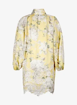 Jurk geel dessin met broderie | DELSCHER. Fashion