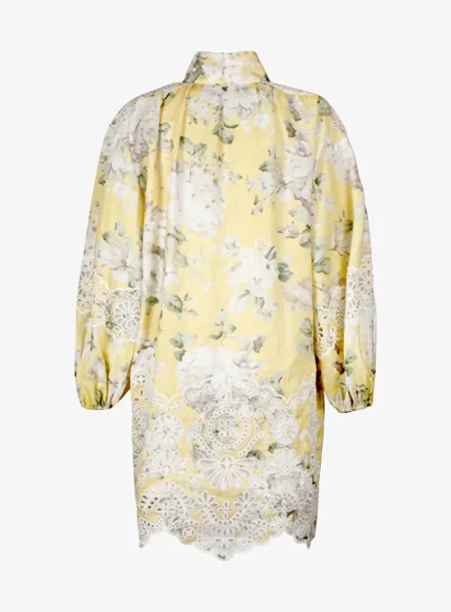 Jurk geel dessin met broderie | DELSCHER. Fashion