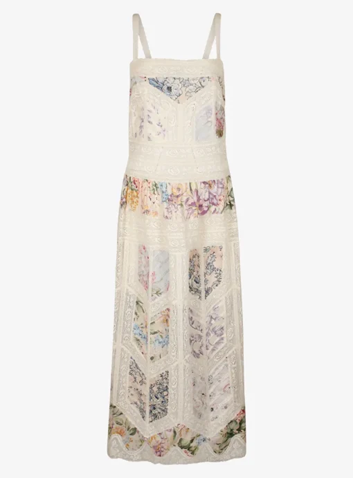 Jurk halliday lace trim bloem dessin multi color | DELSCHER. Fashion