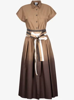 Jurk katoen degradé bruin | DELSCHER. Fashion