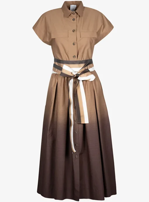 Jurk katoen degradé bruin | DELSCHER. Fashion