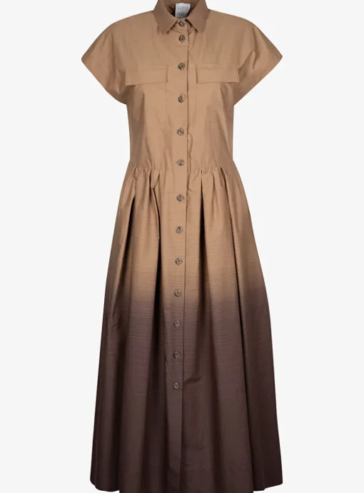 Jurk katoen degradé bruin | DELSCHER. Fashion