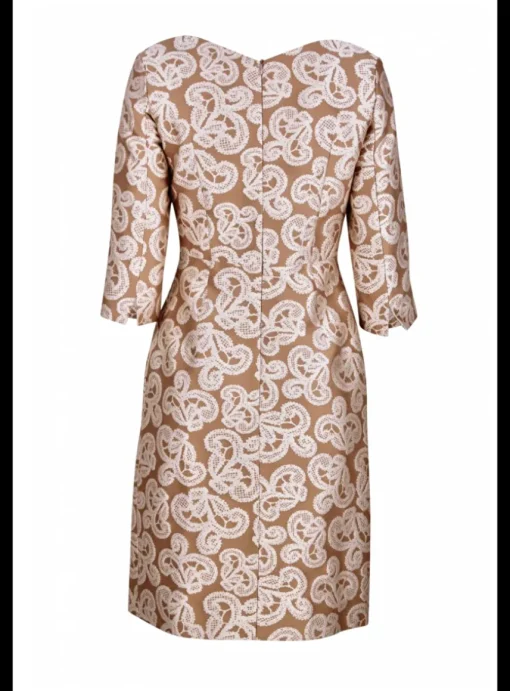 Jurk Maeva camel met beige kantdessin | DELSCHER. Fashion