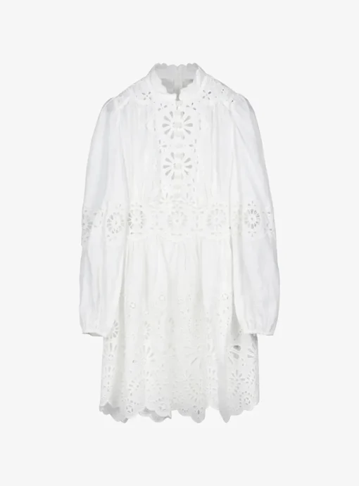 Jurk mini dress wit broderie | DELSCHER. Fashion