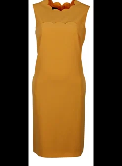 Jurk oranje mouwloos en golvend effect | DELSCHER. Fashion