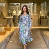 Jurk overslag blauw bloemen dessin | DELSCHER. Fashion