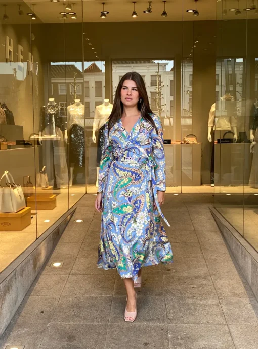 Jurk overslag blauw bloemen dessin | DELSCHER. Fashion