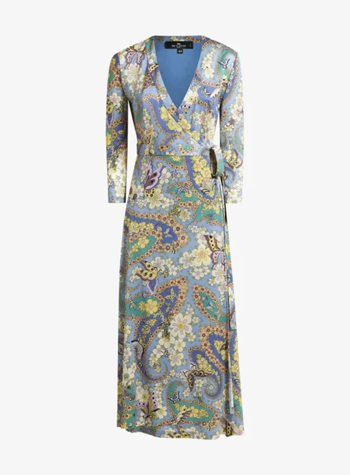 Jurk overslag blauw bloemen dessin | DELSCHER. Fashion