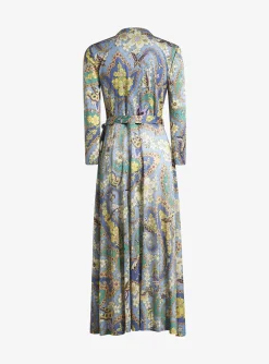 Jurk overslag blauw bloemen dessin | DELSCHER. Fashion