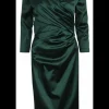 jurk shantung gedrapeerd groen | DELSCHER. Fashion