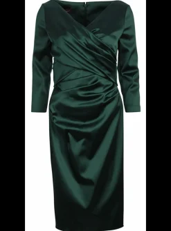 jurk shantung gedrapeerd groen | DELSCHER. Fashion
