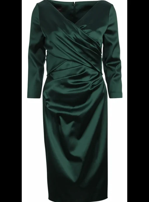 jurk shantung gedrapeerd groen | DELSCHER. Fashion