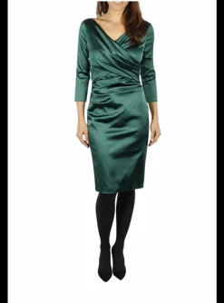 jurk shantung gedrapeerd groen | DELSCHER. Fashion