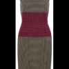 jurk zwart wit oker en cyclaam dessin | DELSCHER. Fashion