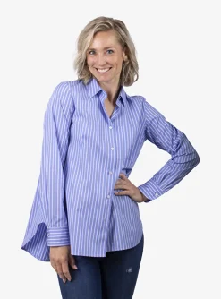 Lenon blouse blauw wit streep | DELSCHER. Fashion