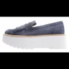 Mocassin donkerblauw suede met plateauzool | DELSCHER. Fashion