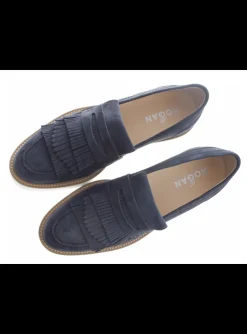 Mocassin donkerblauw suede met plateauzool | DELSCHER. Fashion
