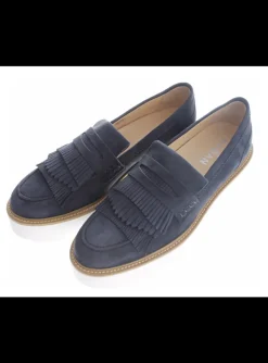 Mocassin donkerblauw suede met plateauzool | DELSCHER. Fashion