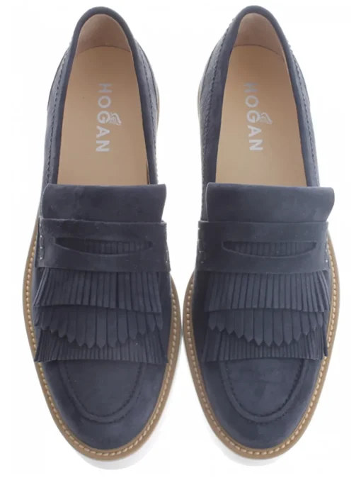 Mocassin donkerblauw suede met plateauzool | DELSCHER. Fashion