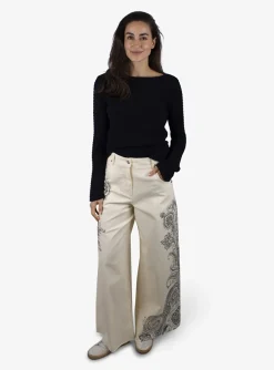 Palazzo Jeans creme met paisley blauw | DELSCHER. Fashion