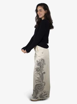 Palazzo Jeans creme met paisley blauw | DELSCHER. Fashion
