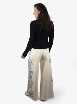 Palazzo Jeans creme met paisley blauw | DELSCHER. Fashion