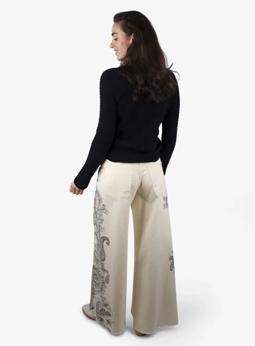 Palazzo Jeans creme met paisley blauw | DELSCHER. Fashion